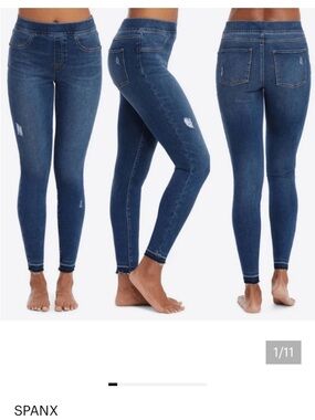 SPANX Dark Blue High-Rise Jeggings with Subtle Distress size XL